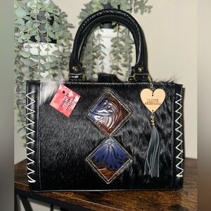 Black Top-Handle Handbag with Leather Inlay Handmade from Leon Guanajuato